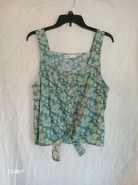 Sonoma Mint Green Floral Button-Tie Tank